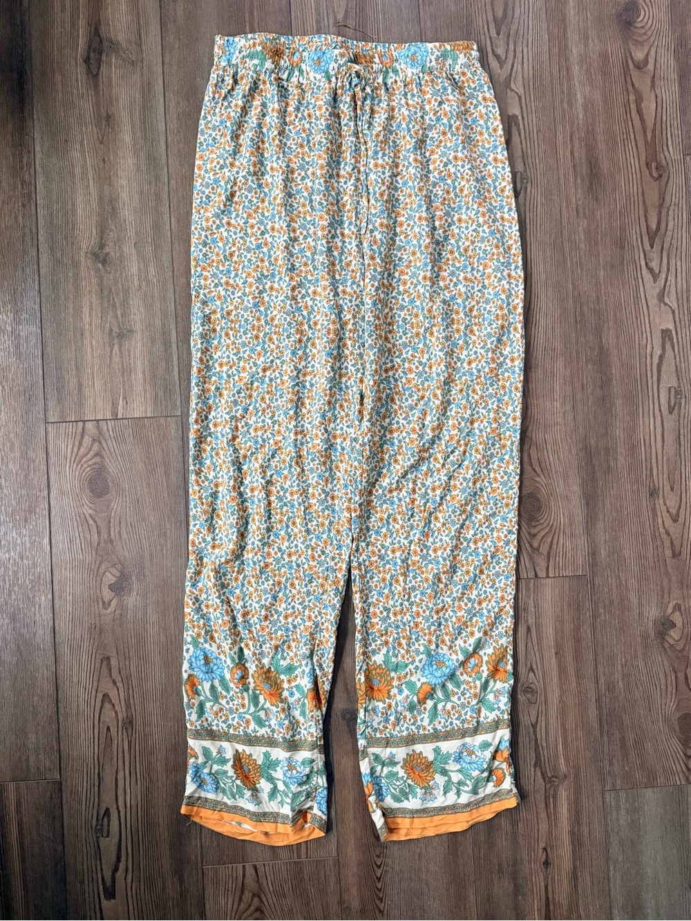paparazzi Floral Border Wide-Leg Pants - Orange & Blue